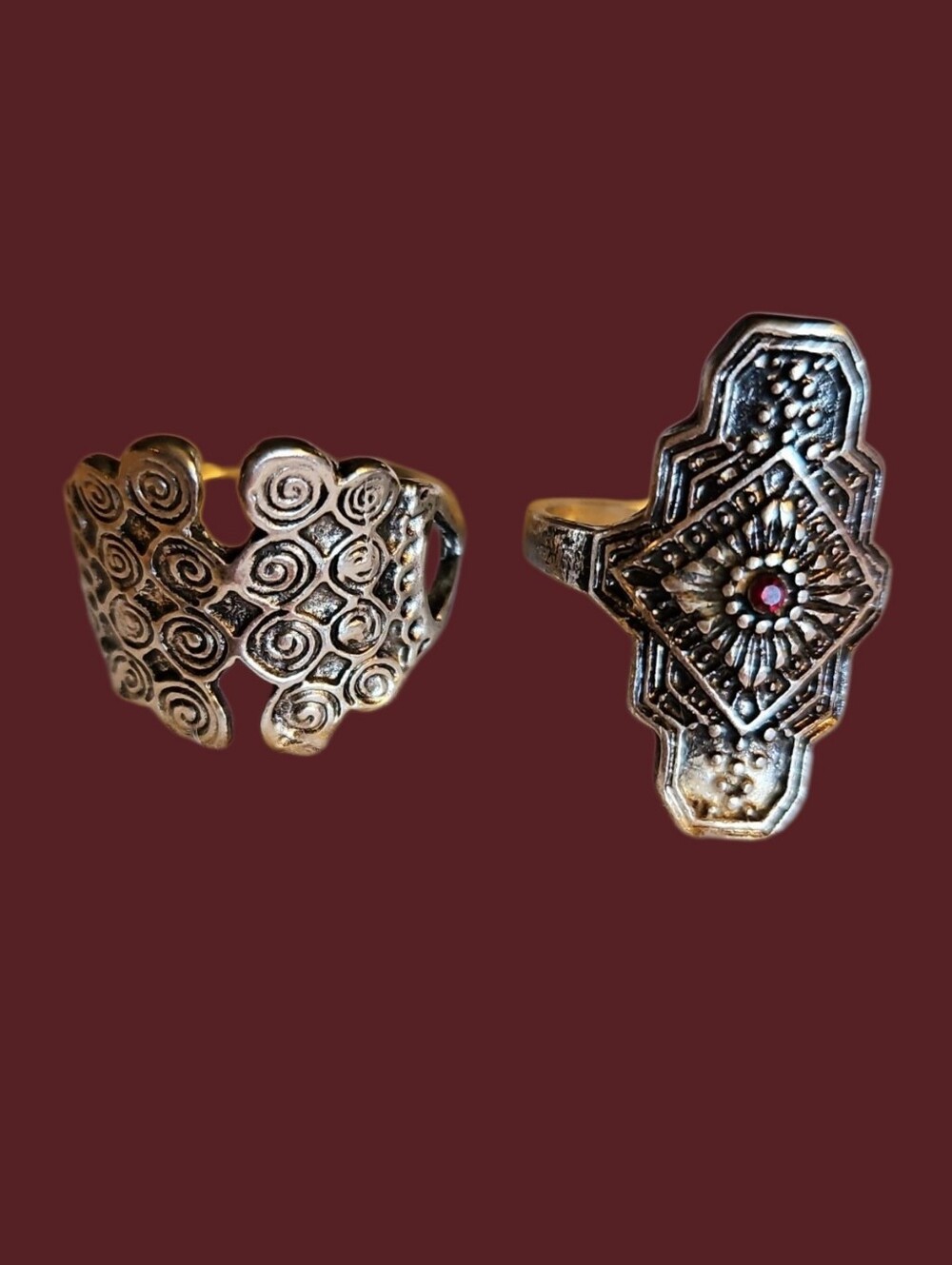 Vintage Bohemian Antique Style Silver-Tone Ring Set